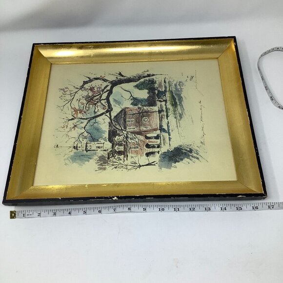 Framed art print Colonial Williamsburg watercolor John Haymson gold frame 14x17 - Picture 6 of 6